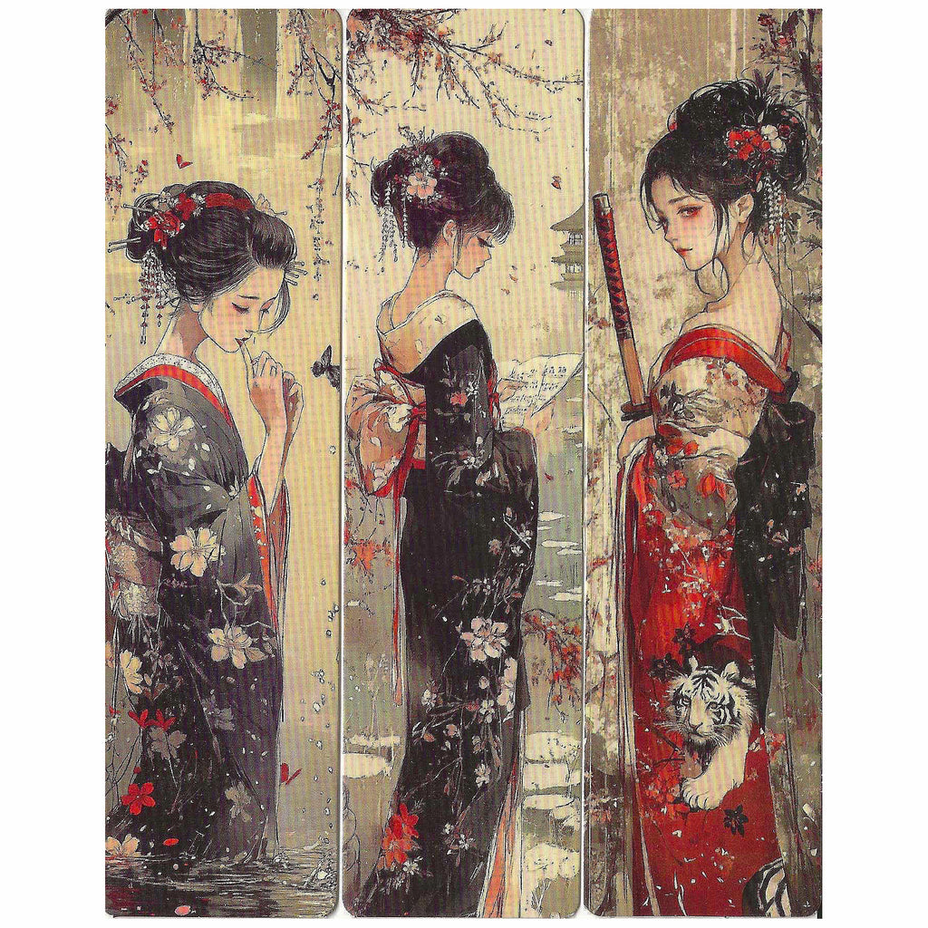 Lot de 6 marque-pages 15*4cm, impression 1 face sur papier cartonné épais, les belles japonaises dans leurs habits traditionnels