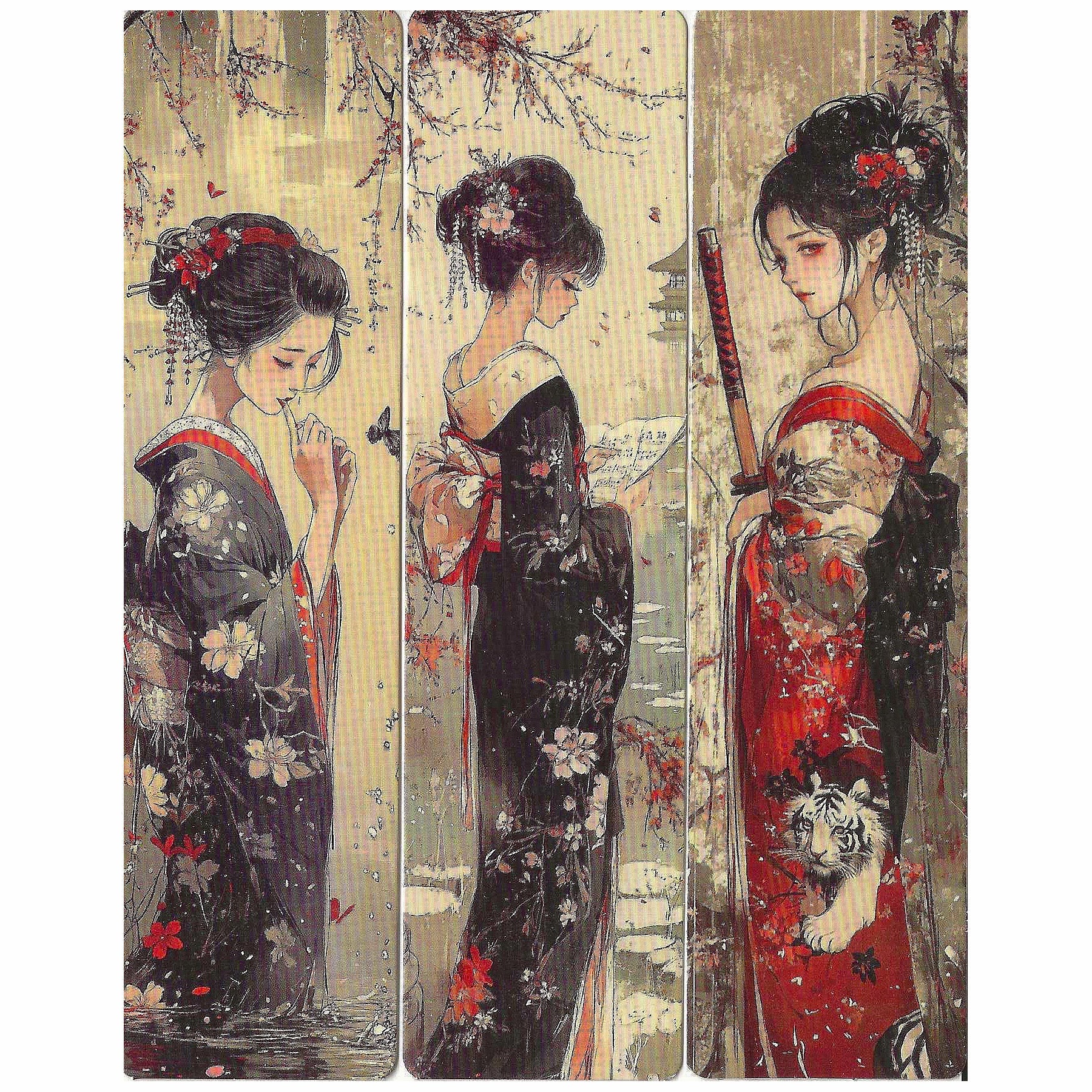 Lot de 6 marque-pages 15*4cm, impression 1 face sur papier cartonné épais, les belles japonaises dans leurs habits traditionnels