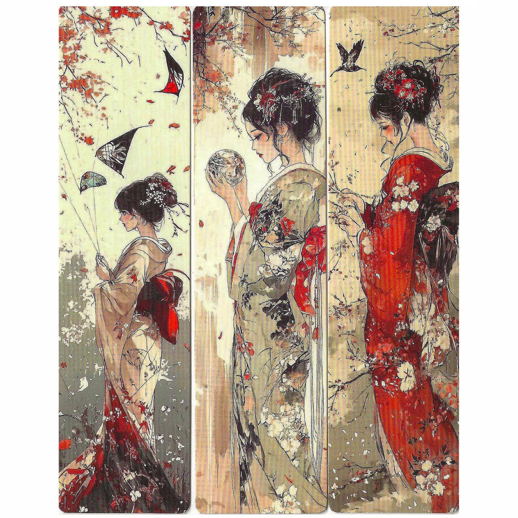 Lot de 6 marque-pages 15*4cm, impression 1 face sur papier cartonné épais, les belles japonaises dans leurs habits traditionnels