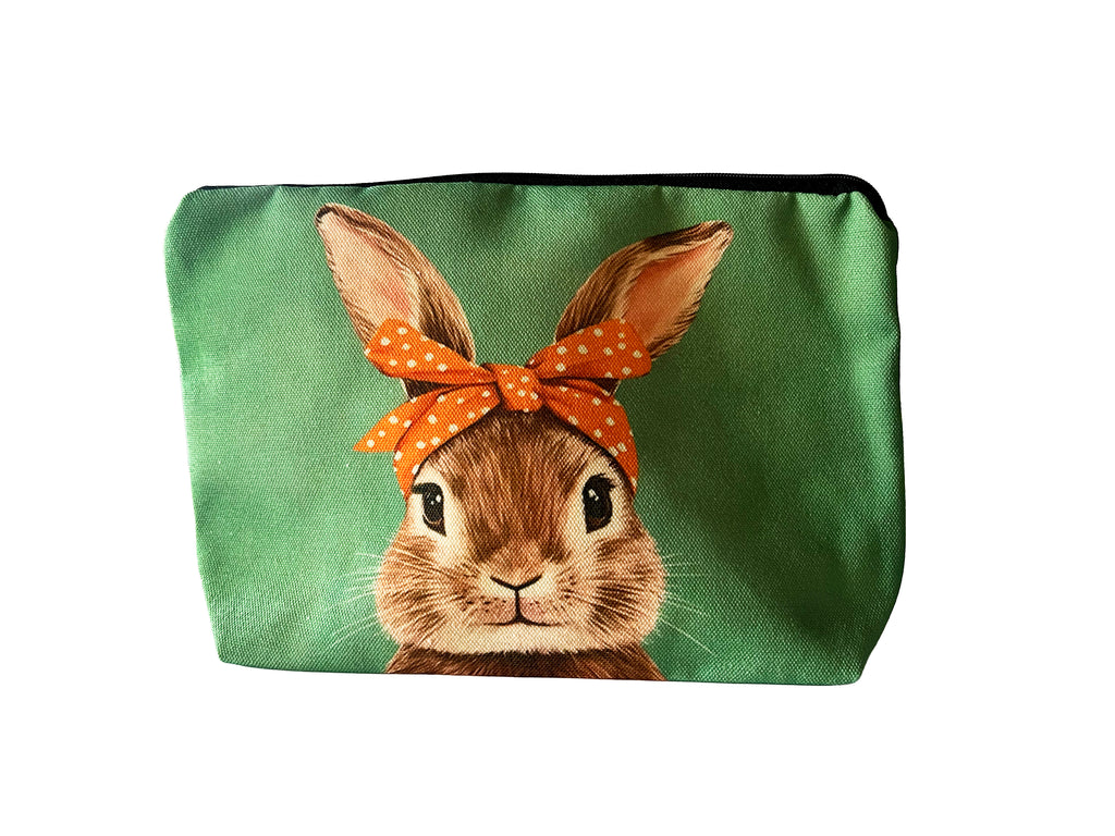 Trousse cosmétiques multi-usages 26*17cm, grand fond de 7cm, impression double face, illustration d'une belle petite lapine !