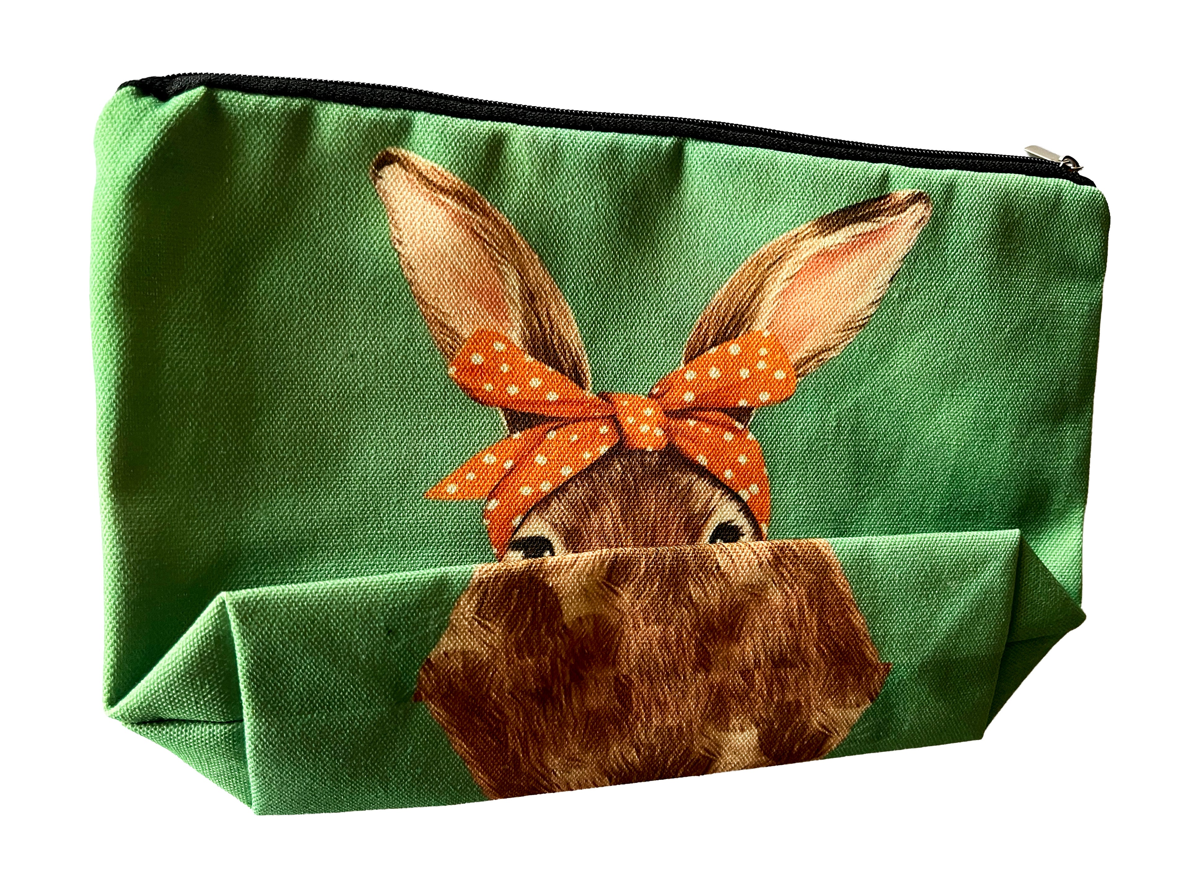 Trousse cosmétiques multi-usages 26*17cm, grand fond de 7cm, impression double face, illustration d'une belle petite lapine !