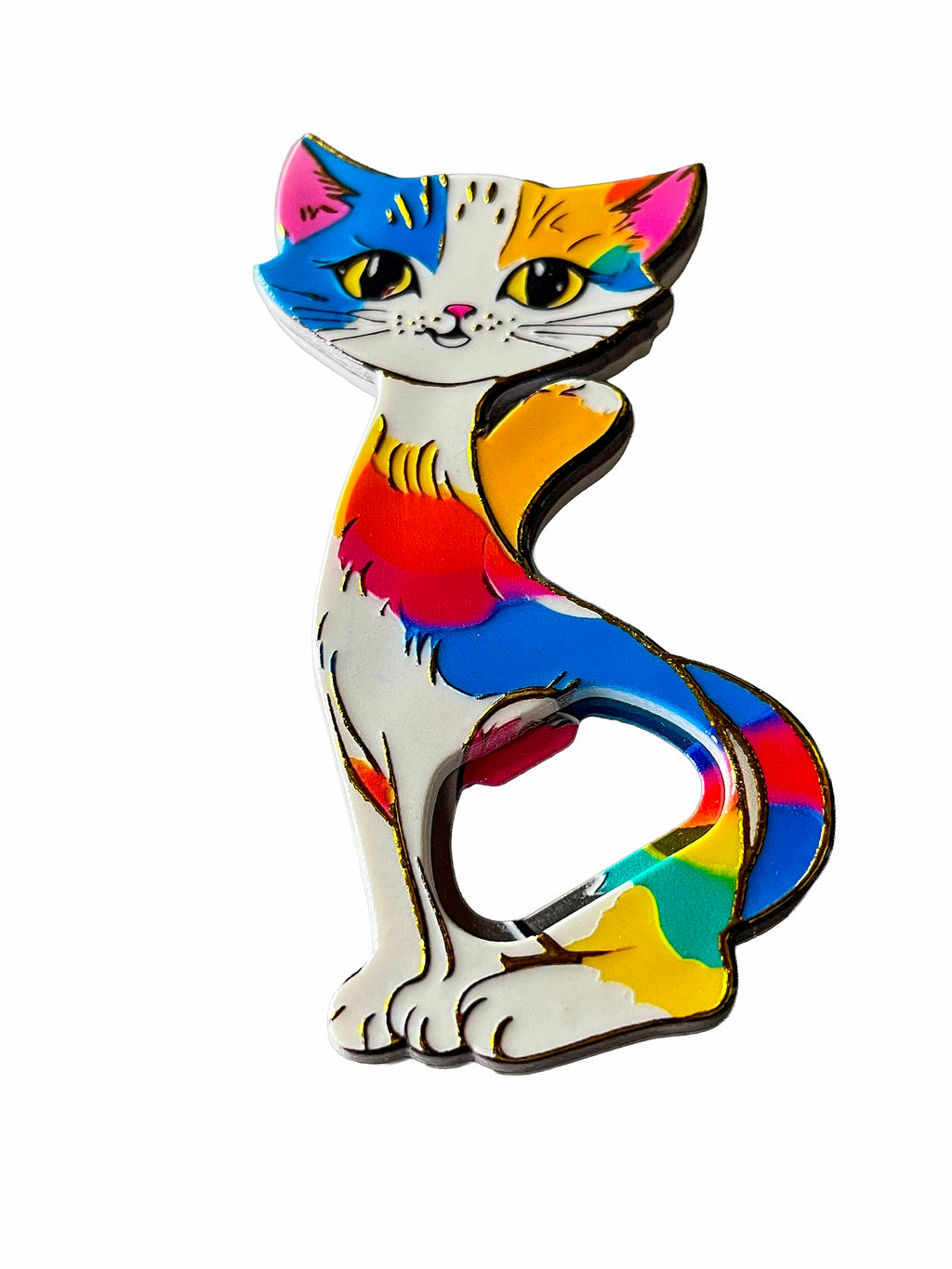 Décapsuleur magnétique avec grand aimant pour ne jamais le perdre en forme de chat qui vous salue bien ! 12,5cm de long