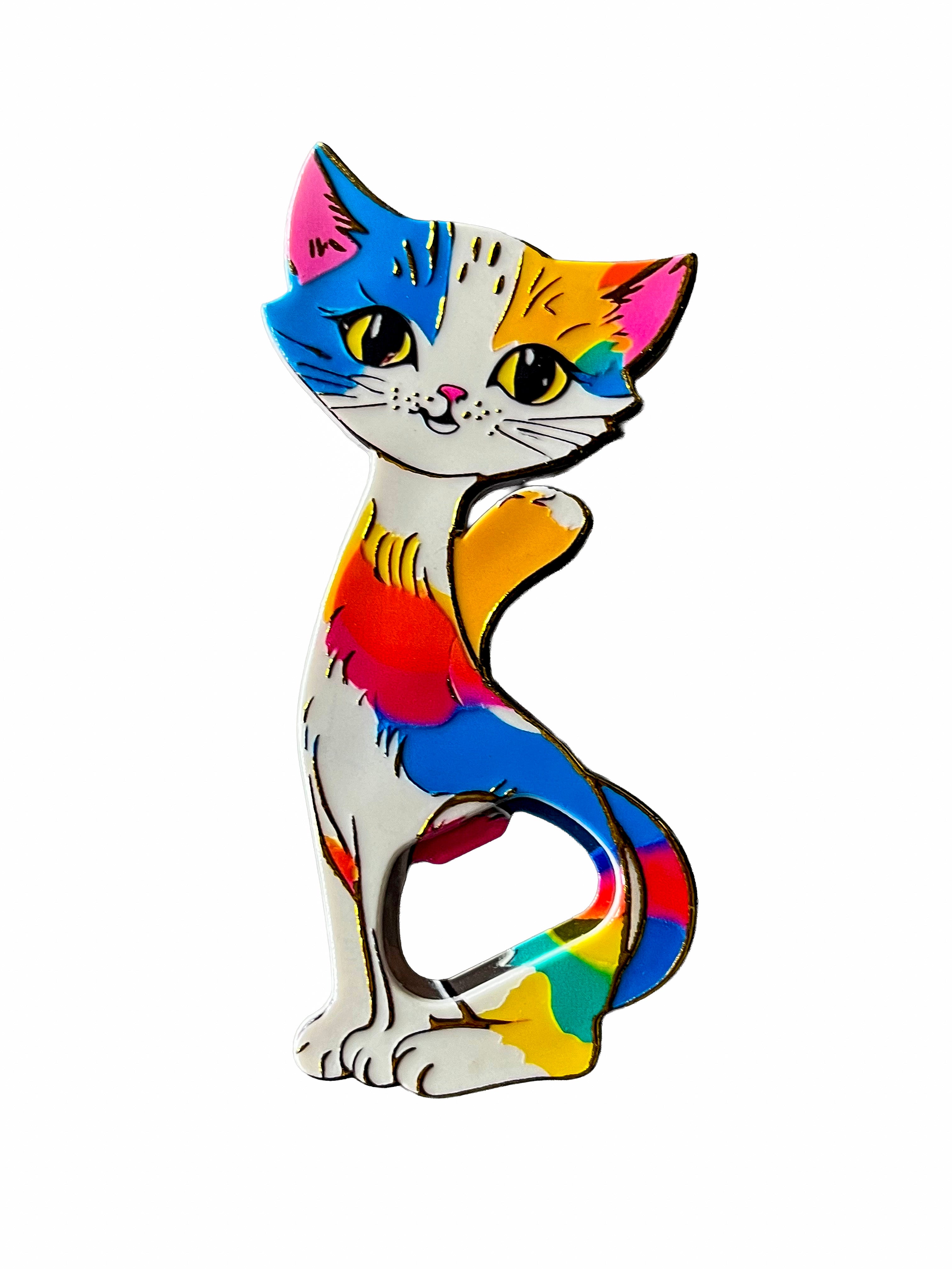Décapsuleur magnétique avec grand aimant pour ne jamais le perdre en forme de chat qui vous salue bien ! 12,5cm de long