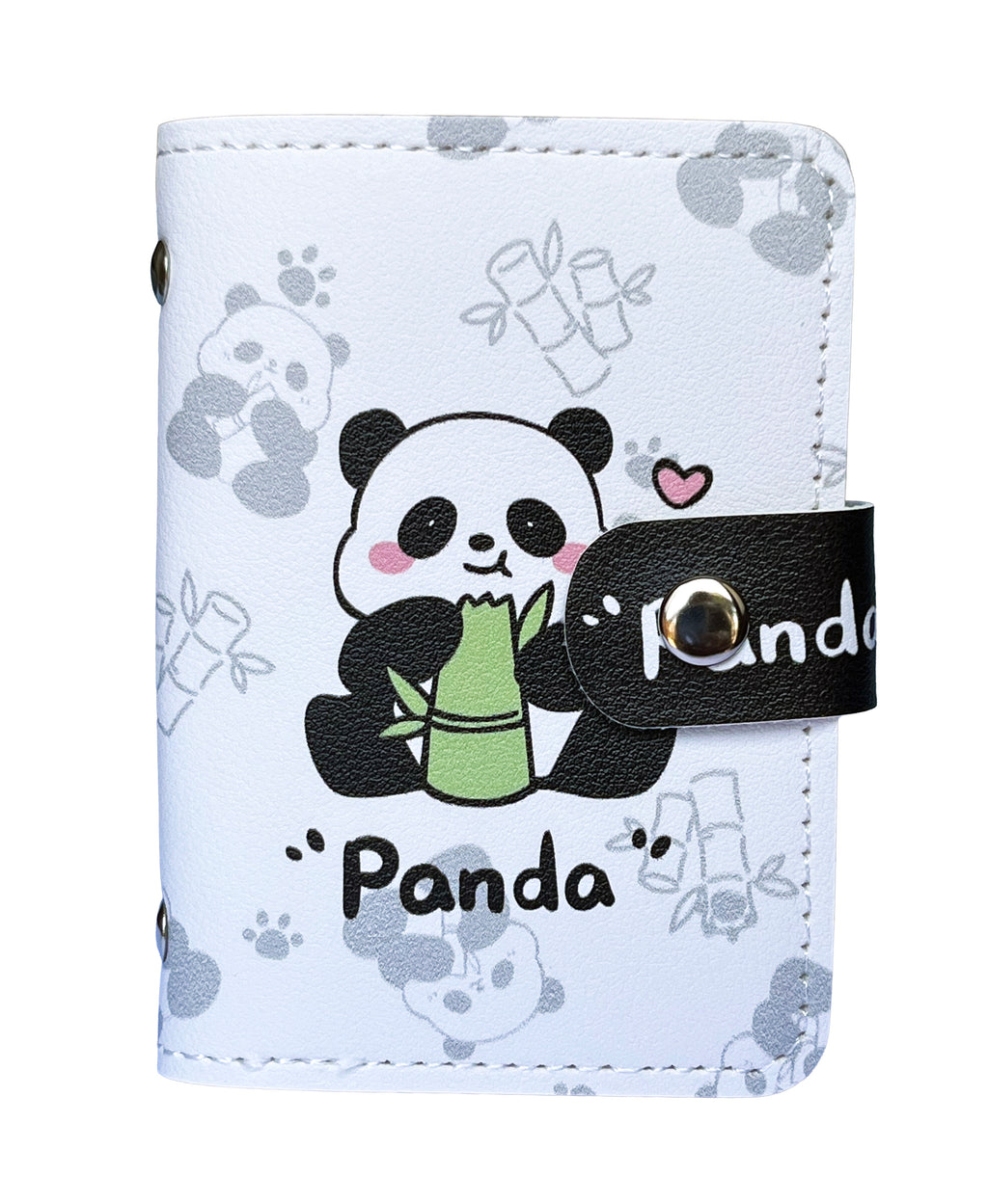 Porte-cartes 12 cartes de crédit ou de fidélité environ format poche couverture simili cuir, Petit Panda adore les bambous