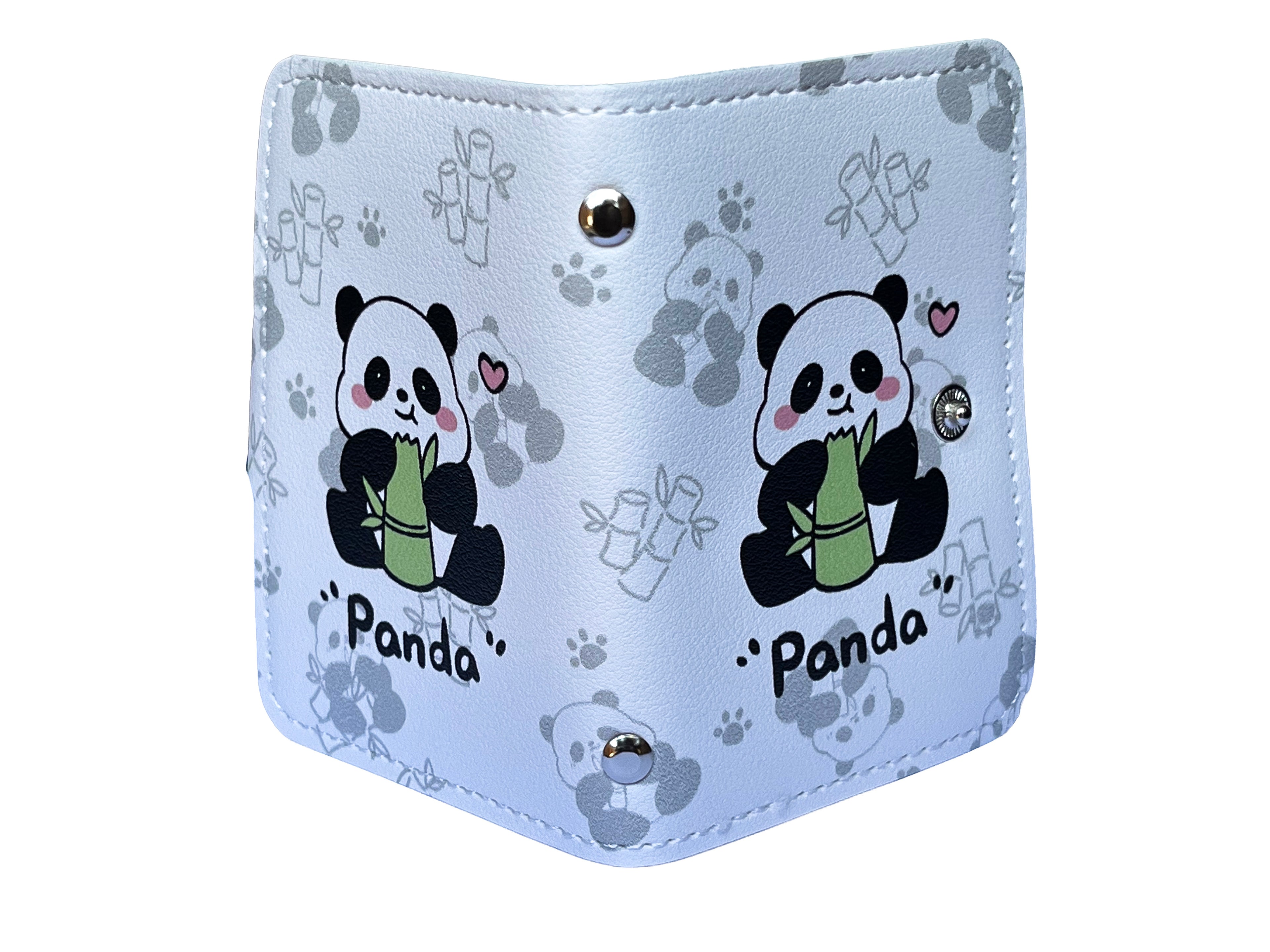 Porte-cartes 12 cartes de crédit ou de fidélité environ format poche couverture simili cuir, Petit Panda adore les bambous