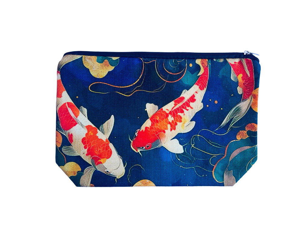 Trousse cosmétiques multifonctions carpes Koï — impression double face, fermeture éclair, 26,5 x 17,5 cm