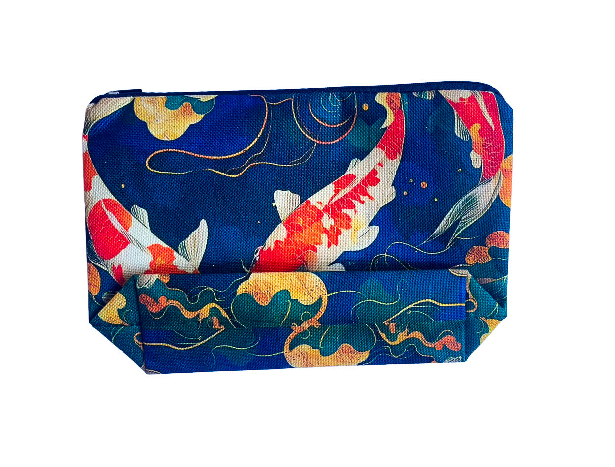 Trousse cosmétiques multifonctions carpes Koï — impression double face, fermeture éclair, 26,5 x 17,5 cm