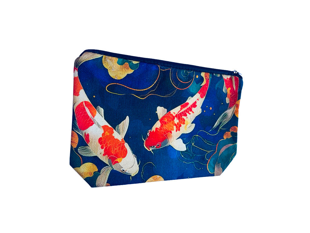 Trousse cosmétiques multifonctions carpes Koï — impression double face, fermeture éclair, 26,5 x 17,5 cm